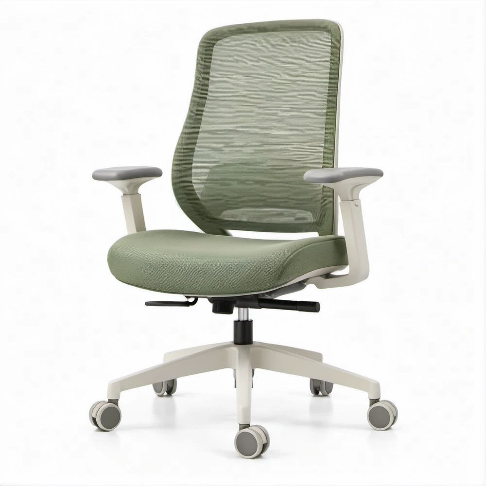 Sedia da ufficio ergonomica girevole verde salvia in rete, 65 x 65 x 116-126 cm