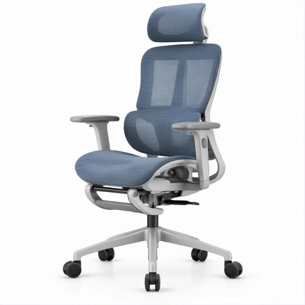 Sedia da ufficio ergonomica girevole in rete blu con poggiatesta, 68 x 68 x 118-128 cm