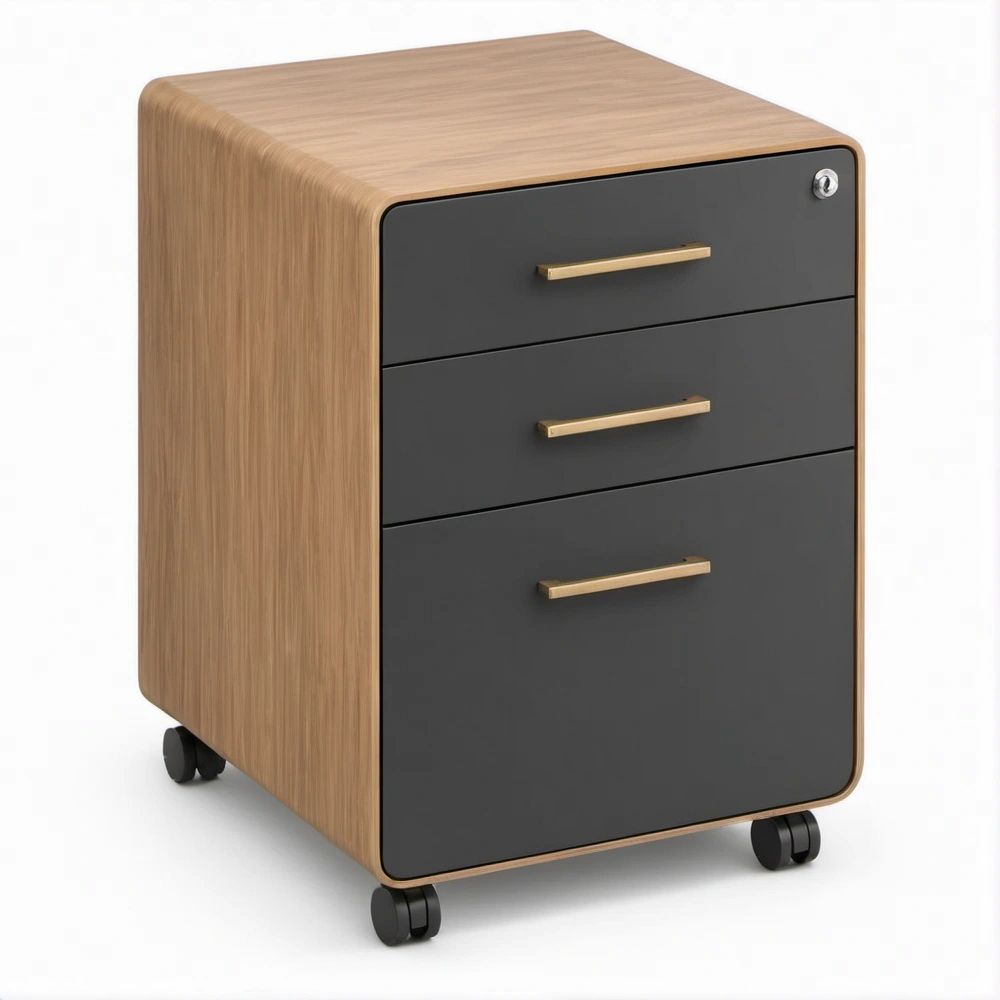Comodino con Ruote e 3 Cassetti Rovere Naturale e Grigio Antracite 50 x 45 x 70 cm