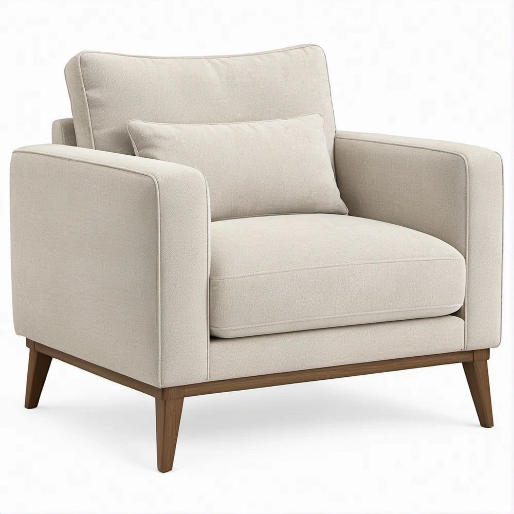 Poltrona lounge moderna beige con gambe in legno massello 85 x 88 x 85 cm
