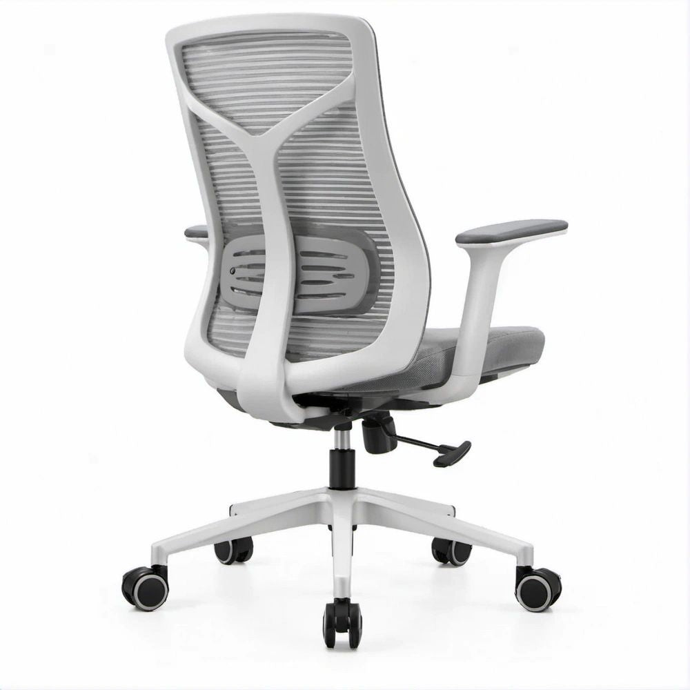 Sedia da ufficio ergonomica con schienale alto in rete, 64 x 64 x 118-128 cm, Bianco/Grigio/Nero