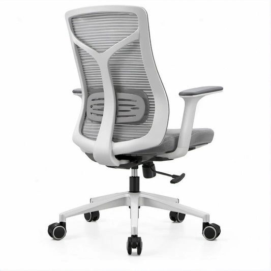 Sedia da ufficio ergonomica con schienale alto in rete, 64 x 64 x 118-128 cm, Bianco/Grigio/Nero