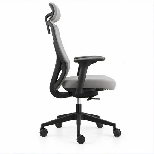 Sedia ergonomica girevole grigia e nera in poliestere 64 x 64 x 117-127 cm