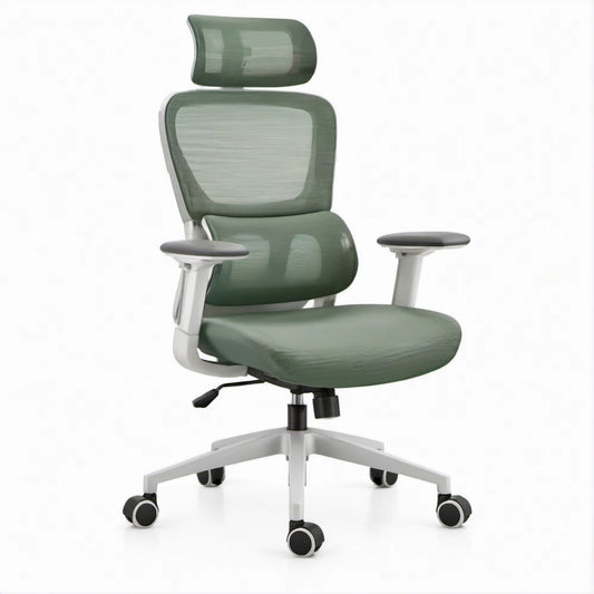 Sedia ergonomica girevole in rete verde con poggiatesta, 65 x 65 x 118-128 cm