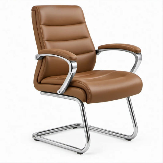 Sedia visitatore a slitta marrone in pelle sintetica PU, 60 x 64 x 102 cm