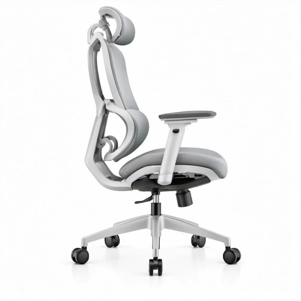 Sedia da ufficio ergonomica girevole grigio chiaro e nera con poggiatesta, 66 x 66 x 118-128 cm
