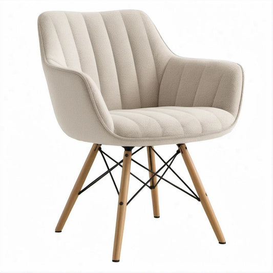 Poltrona imbottita beige e nera con gambe in faggio, 63 x 62 x 83 cm