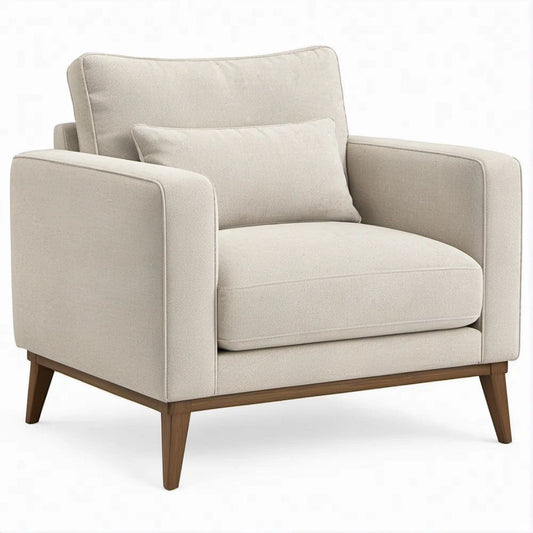 Poltrona lounge moderna beige con gambe in legno massello 85 x 88 x 85 cm