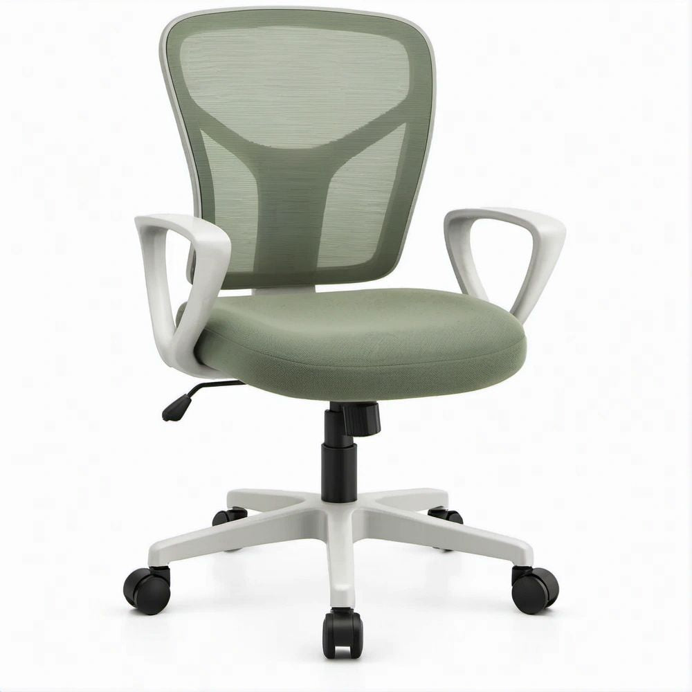 Sedia da ufficio ergonomica girevole con schienale in rete verde salvia, bianca e nera, 62 x 62 x 92-102 cm