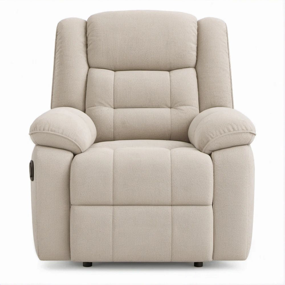 Poltrona reclinabile manuale beige in poliestere con poggiapiedi estraibile, 92 x 96 x 104 cm