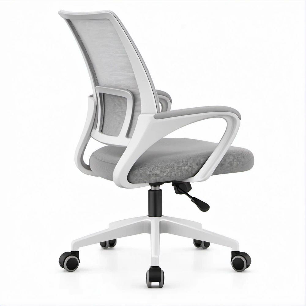 Seduta ergonomica girevole grigia, bianca e nera in rete di poliestere 64 x 64 x 112-122 cm
