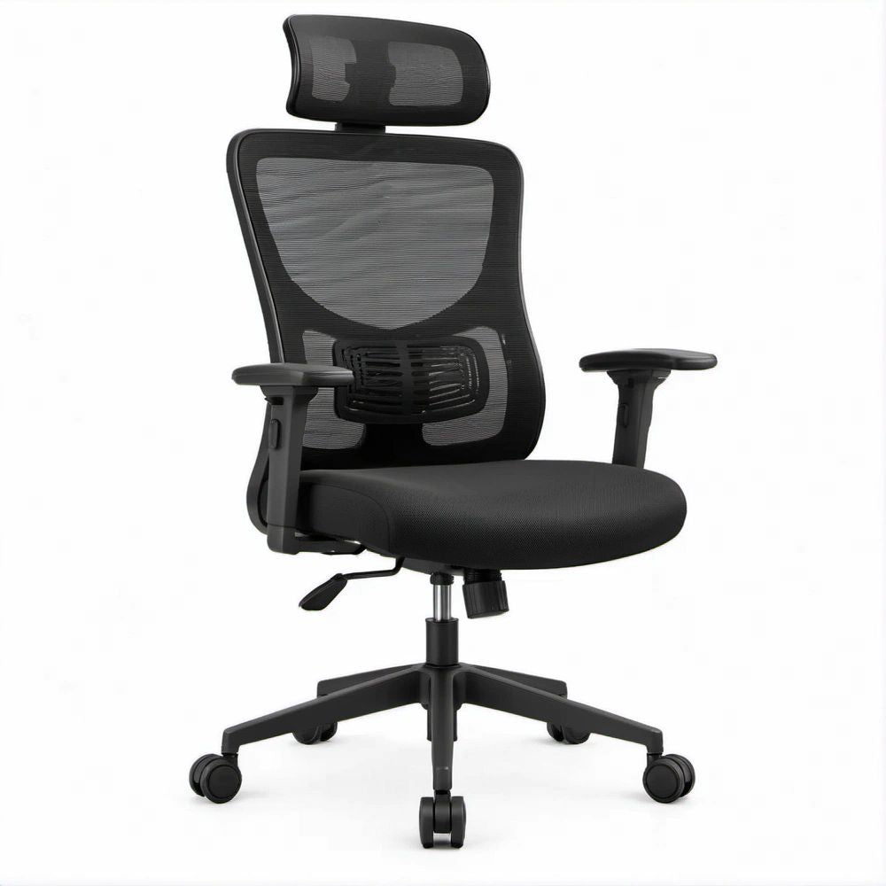 Sedia da ufficio ergonomica girevole nera con poggiatesta, 64 x 64 x 116-126 cm