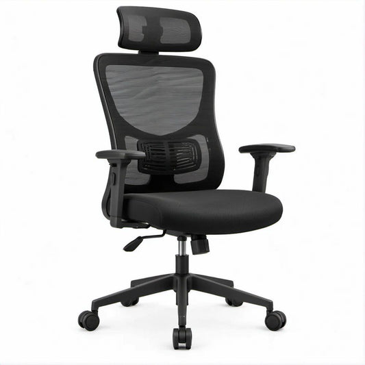 Sedia da ufficio ergonomica girevole nera con poggiatesta, 64 x 64 x 116-126 cm